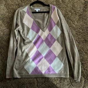 Tan, pink, purple, and white New York & Company v-neck sweater size L